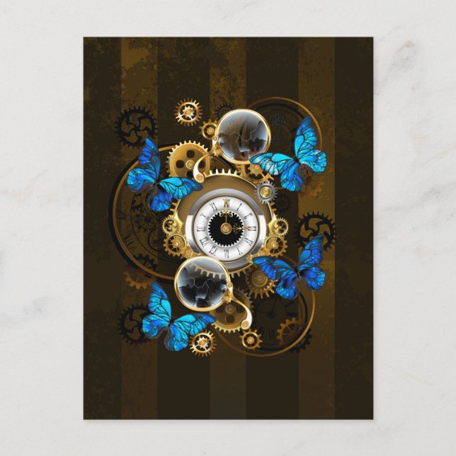 Steampunk Gears och Blue Butterflies Vykort (Framsida)