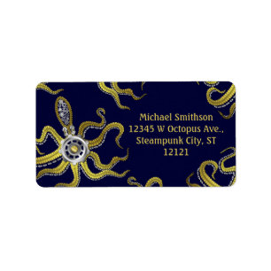 Steampunk Gears Octopus Kraken Adressetikett