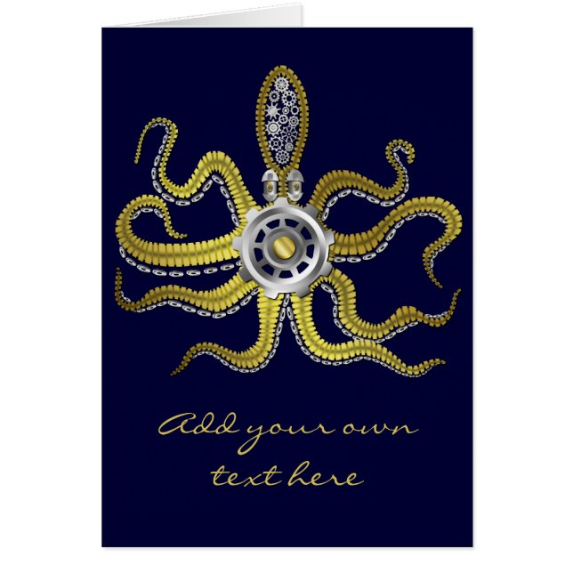 Steampunk Gears Octopus Kraken Hälsningskort (Framsidan)