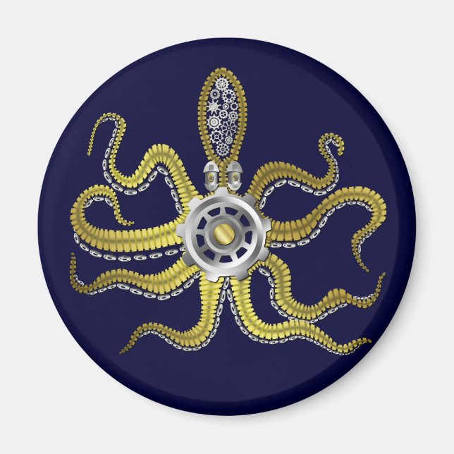 Steampunk Gears Octopus Kraken Magnet (Framsidan)