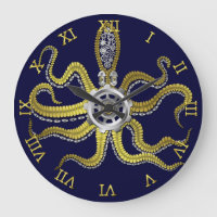 Steampunk Gears Octopus Kraken Nautical Guld Blue
