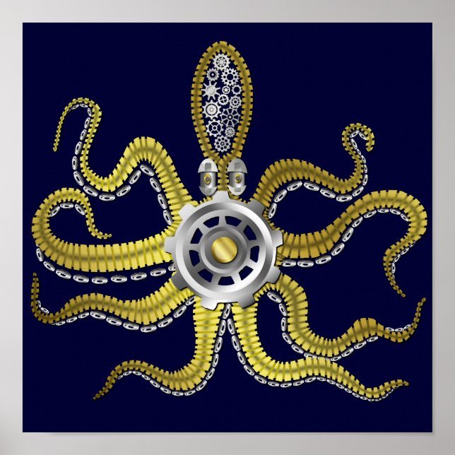 Steampunk Gears Octopus Kraken Poster (Framsidan)