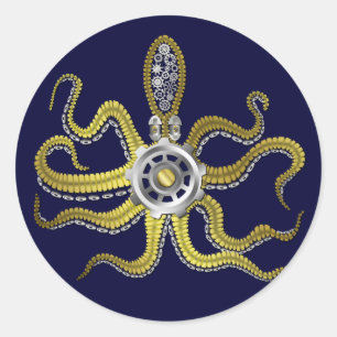 Steampunk Gears Octopus Kraken Runt Klistermärke