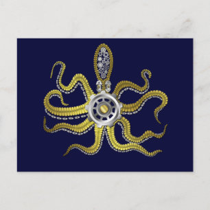 Steampunk Gears Octopus Kraken Vykort