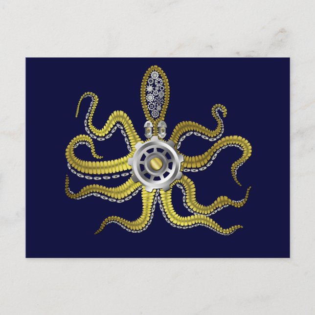 Steampunk Gears Octopus Kraken Vykort (Framsida)