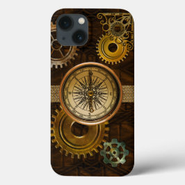 Steampunk Gears on Coppery-look Geometric Design