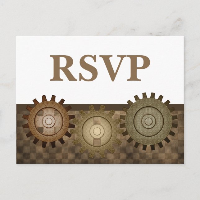 Steampunk Gears OSA Postcard, Brown Inbjudan Vykort (Framsida)