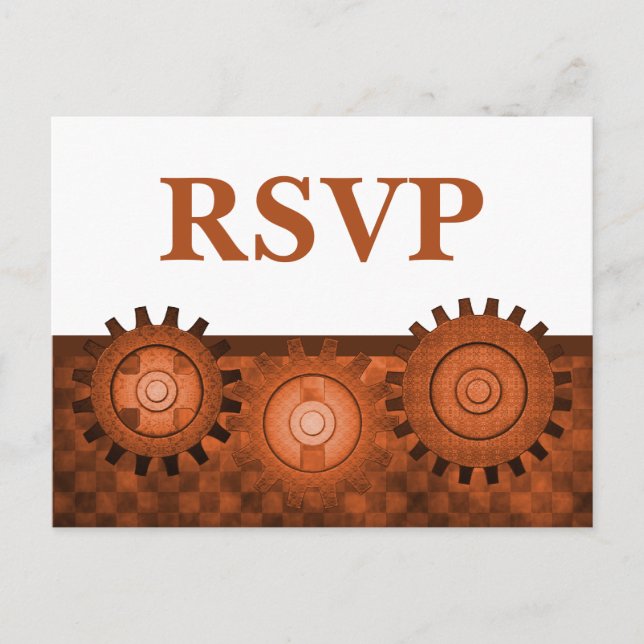 Steampunk Gears OSA Postcard, Orange Inbjudan Vykort (Framsida)
