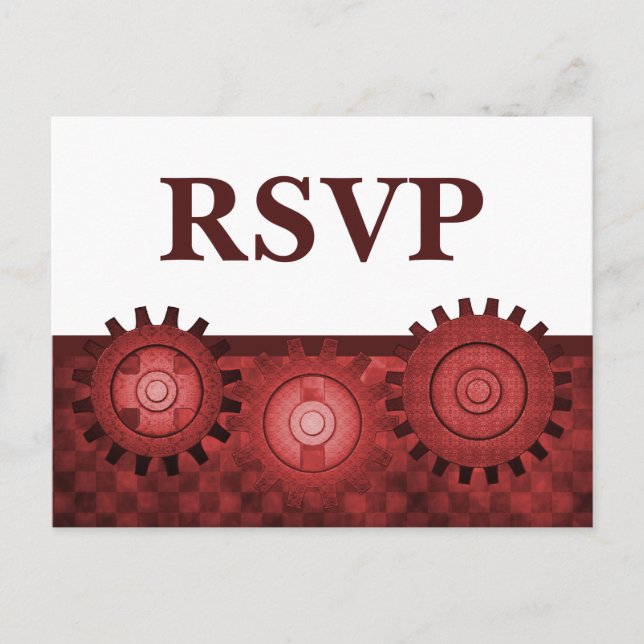 Steampunk Gears OSA Postcard, Red Inbjudan Vykort (Framsida)