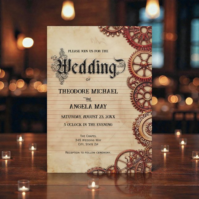 Steampunk Gears Personalized Wedding Invitation Inbjudningar (Skapare uppladdad)
