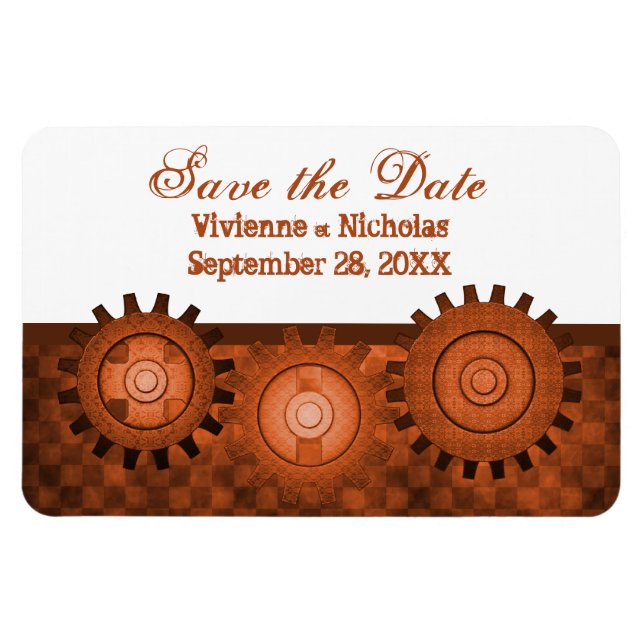 Steampunk Gears Save Date Flexi Magnet, Orange Magnet (Horisontell)