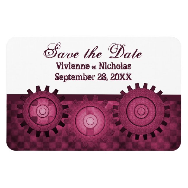 Steampunk Gears Save Date Flexi Magnet, Rosa Magnet (Horisontell)