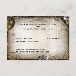 Steampunk Gears Victorian Bröllop OSA Response Kort