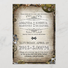 Steampunk Gears Vintage Victorian Wedding Investig Inbjudningar