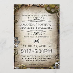Steampunk Gears Vintage Victorian Wedding Investig Inbjudningar