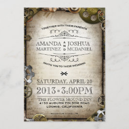Steampunk Gears Vintage Victorian Wedding Investig Inbjudningar
