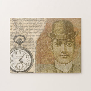 Steampunk gentleman Pocket Watch Bowlareare Hat Pussel