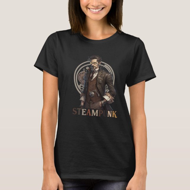 Steampunk gentleman Retro Scifi Mechanical Gear Co T Shirt (Framsida)