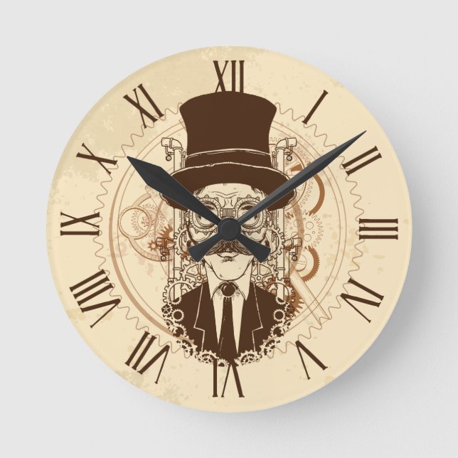 Steampunk gentleman rund klocka (Framsida)