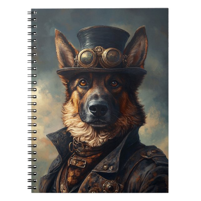 Steampunk German Shepherd Dog in Top Hat Anteckningsbok (Framsidan)