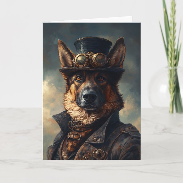 Steampunk German Shepherd Hund i Top hat Kort (Framsida)