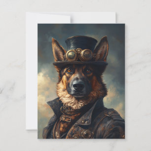 Steampunk German Shepherd Hund i Top hat Vykort