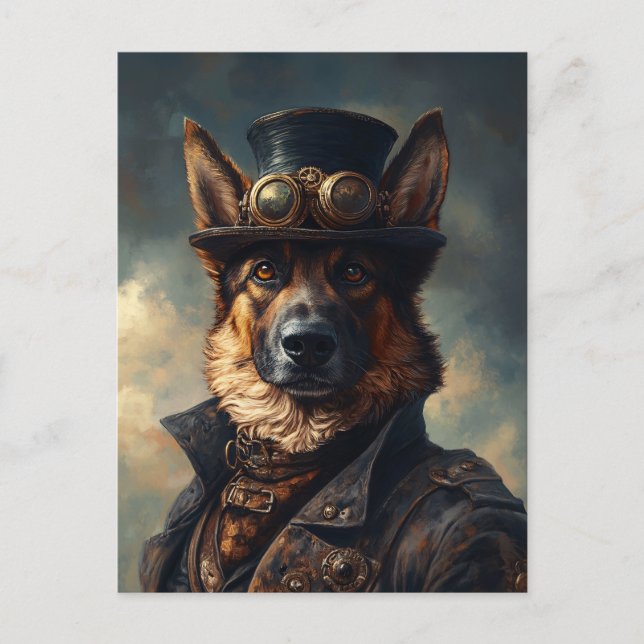 Steampunk German Shepherd Hund i Top hat Vykort (Framsida)