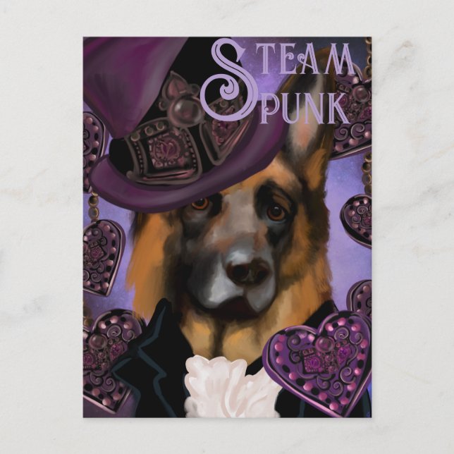 Steampunk German Shepherd Vykort (Framsida)