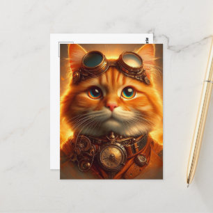 Steampunk Ginger Cat Vykort