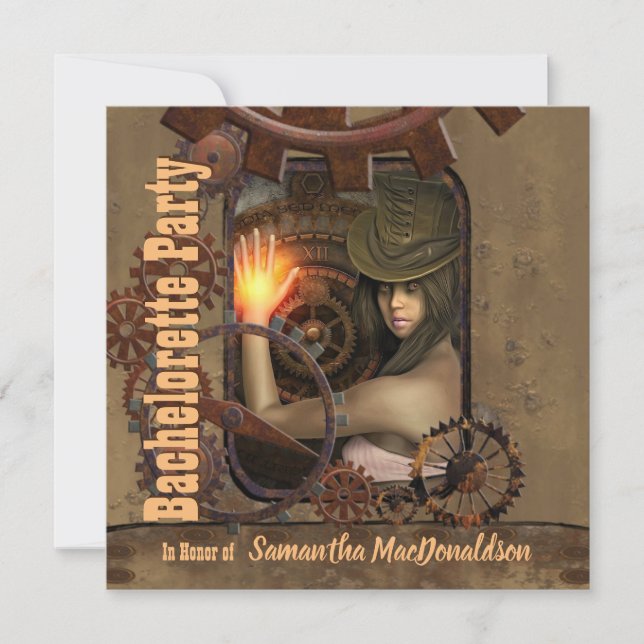 Steampunk Girl Bachelorette Party Inbjudningar (Framsida)