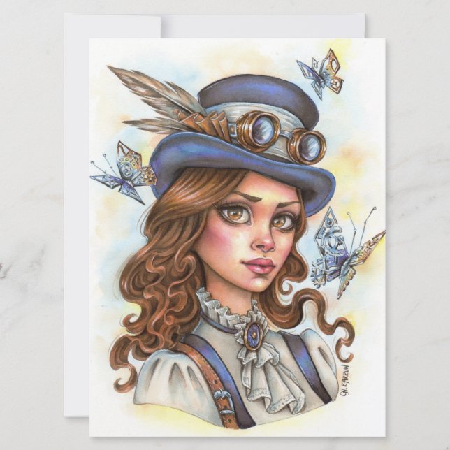 Steampunk Girl Fantasy Female Magician Art Card (Framsida)