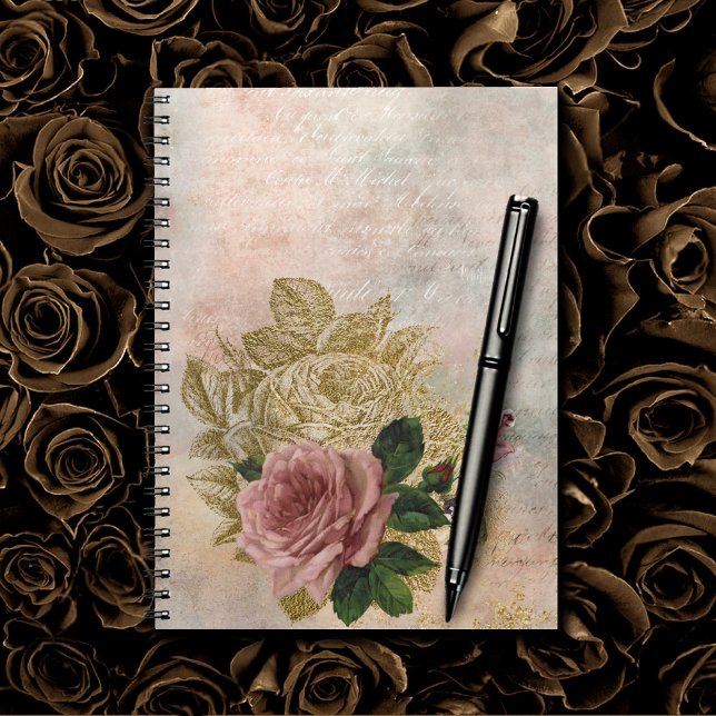 Steampunk Glam | Rosa och Guld Ro Rustic Blommigt Anteckningsbok (Skapare uppladdad)