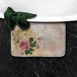 Steampunk Glam Rosa och Guld Ro Rustic Blommigt Badrumsmatta