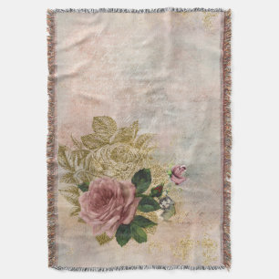 Steampunk Glam Rosa och Guld Ro Rustic Blommigt Filt
