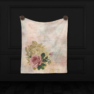 Steampunk Glam Rosa och Guld Ro Rustic Blommigt Fleecefilt