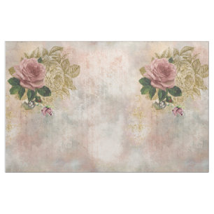 Steampunk Glam Rosa och Guld Ro Rustic Blommigt Tyg