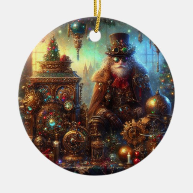Steampunk Glow Jultomten Julgransprydnad Keramik (Framsidan)