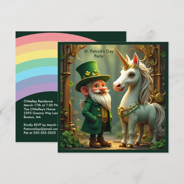 Steampunk Gnome-Leprechaun Unicorn St patricks day Inbjudningar (Fram/baksida)