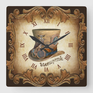 Steampunk Goggle Hat ~ Underbar Horned Uggla ~  Fyrkantig Klocka