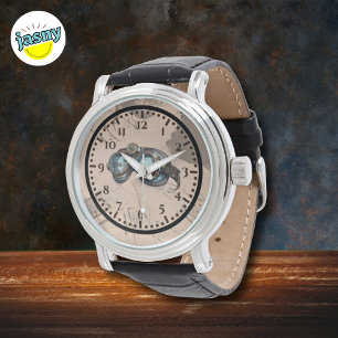 Steampunk Goggles Black Leather Watch Armbandsur