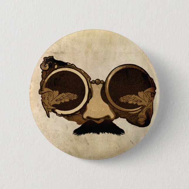 Steampunk Goggles och mustasch Knapp (Framsida)