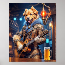 Steampunk-golden retriever med akustisk gitarr poster