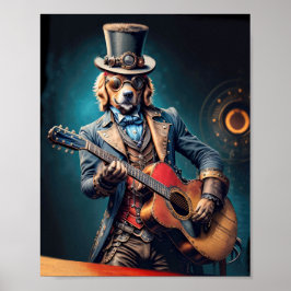 Steampunk Golden Retriever spelar gitarr Poster