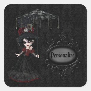 Steampunk Goth Girl Black Personlig Stickers Fyrkantigt Klistermärke