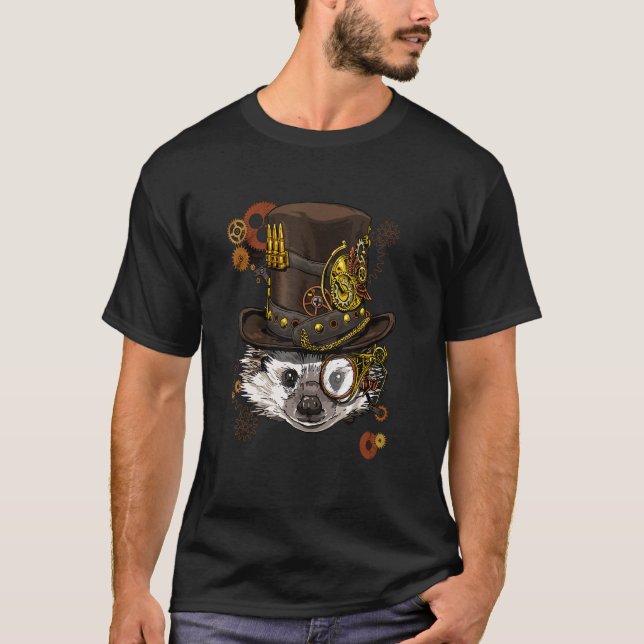 Steampunk Gothic Hedgehog Mechanical Animal Ansikt T Shirt (Framsida)