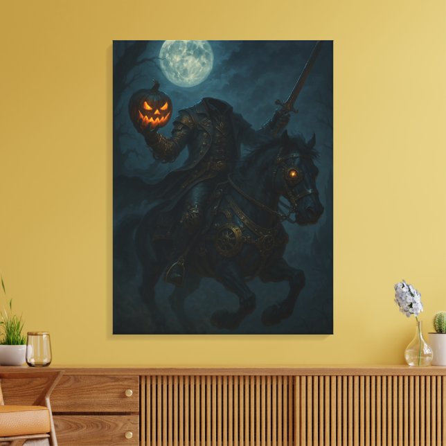 Steampunk Gothic Horror Headless Horseman Canvastryck (Insitu (Vardagsrum))
