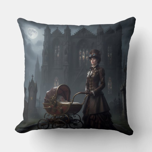 Steampunk Gothic Mutter mit viktorianischem Kinder Kudde (Framsida)