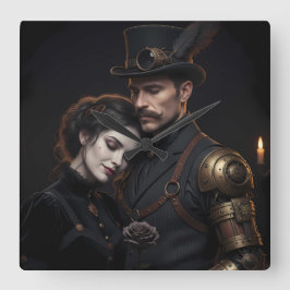 Steampunk Gothic Paar Fyrkantig Klocka