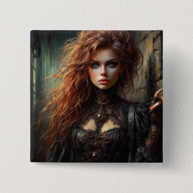 Steampunk gothisk kvinna knapp (Framsida)