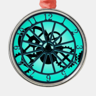 Steampunk, gotin-klock med synliga växlar julgransprydnad metall